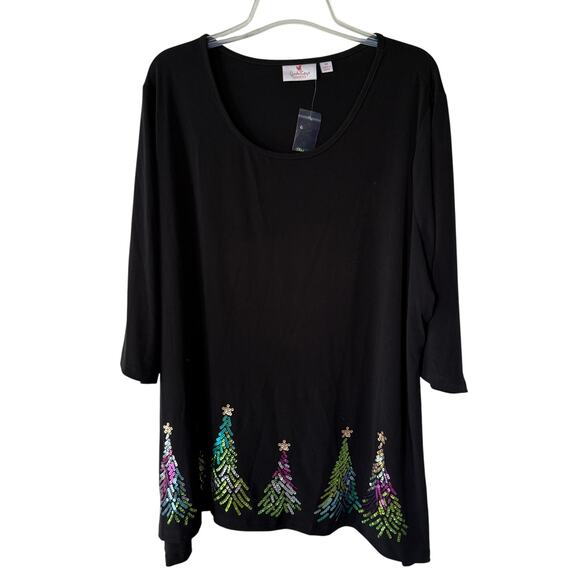 NEW! Quacker Factory black Liquid Knit Christmas Trees Size 3X - Picture 1 of 8